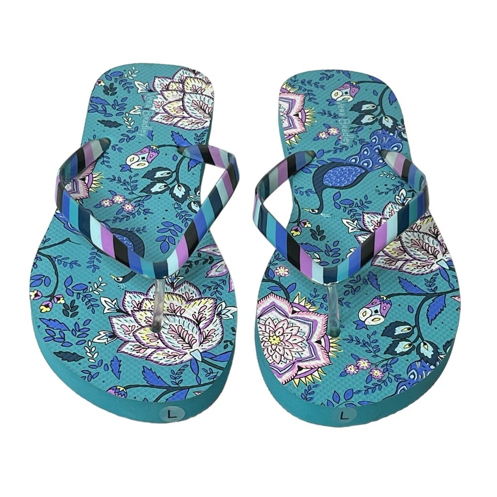 Vera Bradley Peacock‎ Lotus Flower Womens 9/10 Flip Flops Never Worn